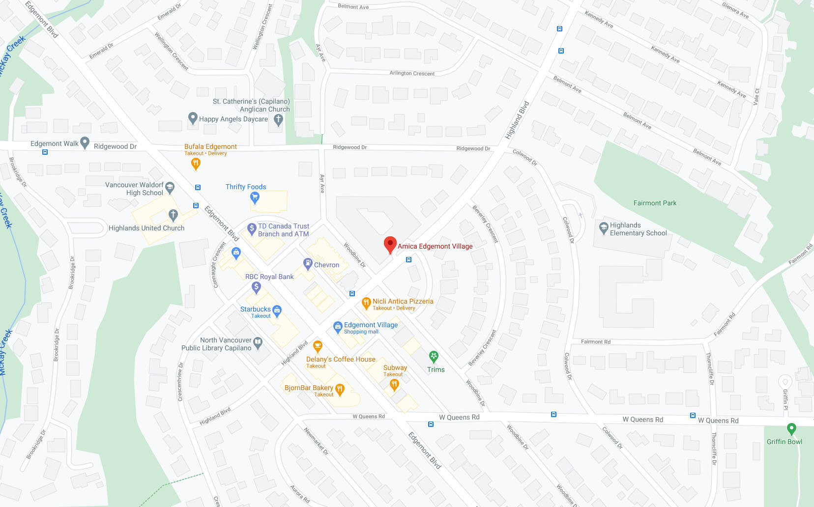 Amica at Edgemont Village location map 1